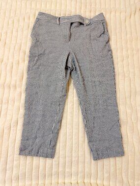 Talbots Petite Seersucker Crop Pants 10P Blue White Striped Straight Leg